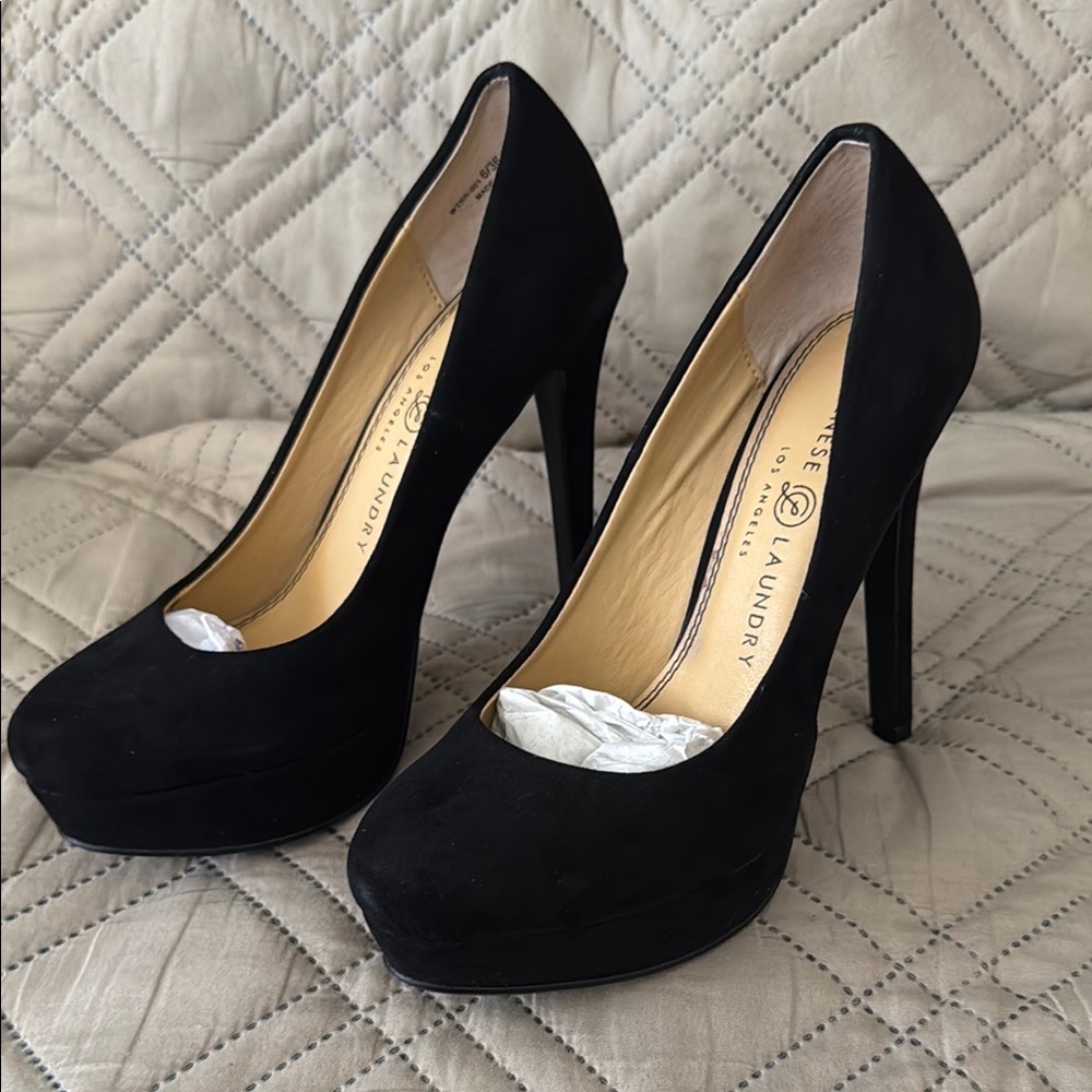 Chinese Laundry Black Suede Platform Heels